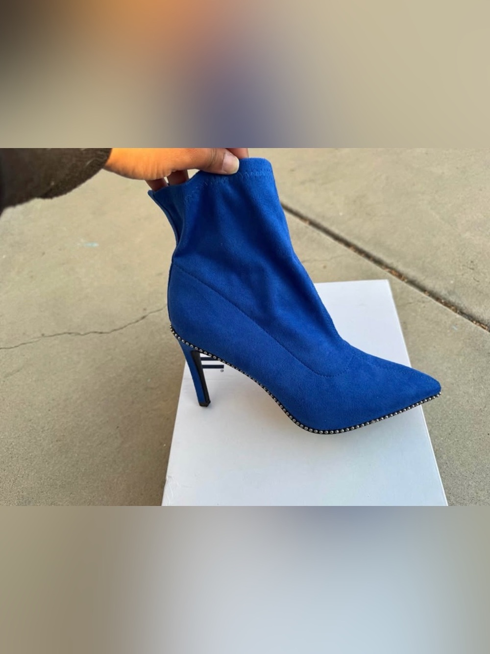 Bar III Royal Blue Suede Pointed-Toe Stiletto Bootie with Studded Trim